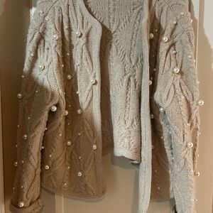 Zara Cream Pearl-Studded Cardigan